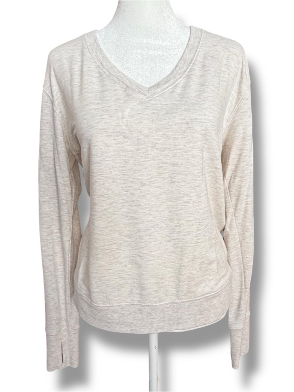 ATHLETA Sunrise V-Neck Long Sleeve Lightweight Sweatshirt, Oatmeal, Small